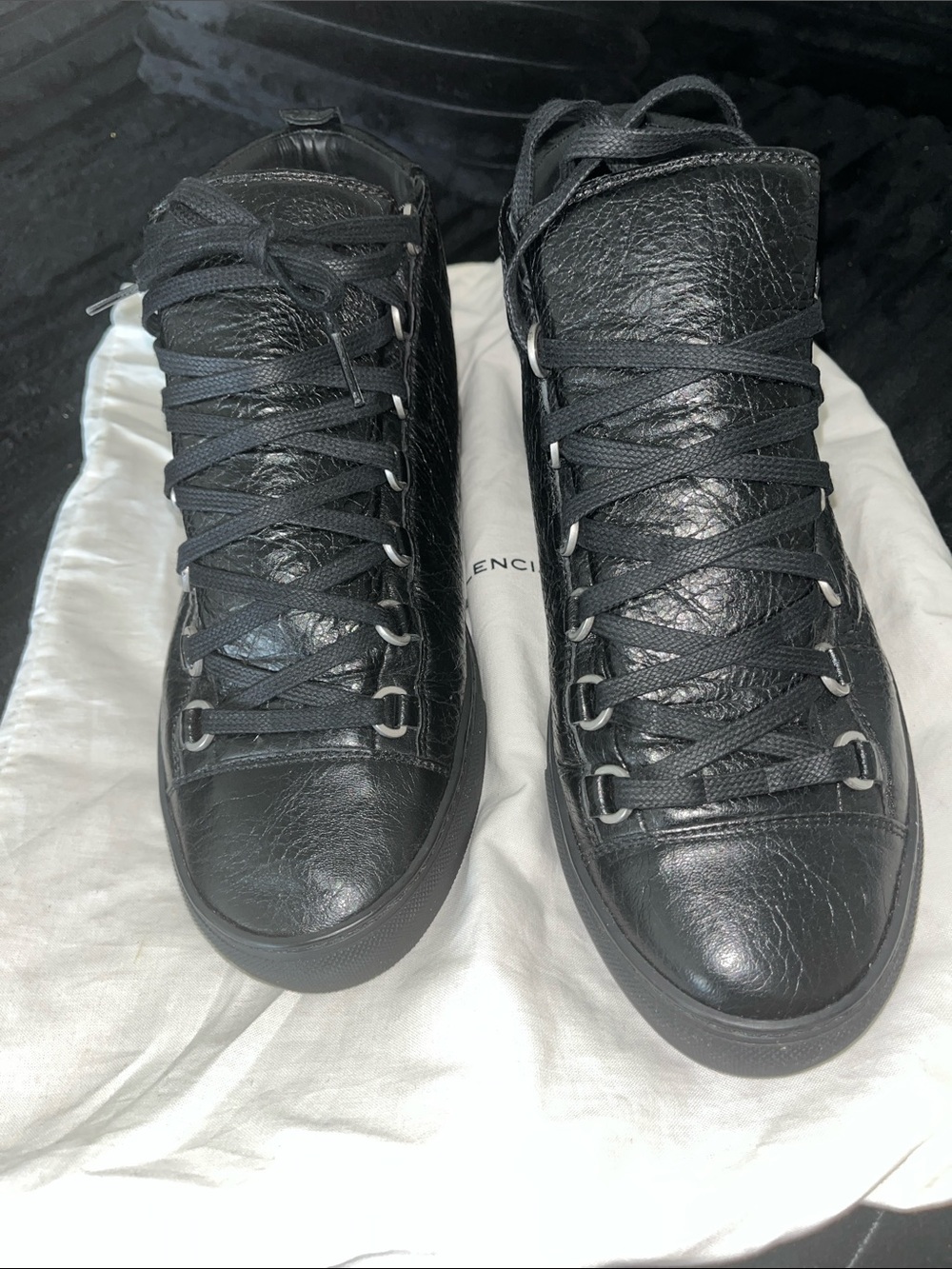 Balenciaga Black Textured Leather High-Top Sneakers